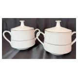 Noritake Tahoe 2585 China Set - White On White Floral Design with Platinum Trim