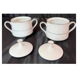 Noritake Tahoe 2585 China Set - White On White Floral Design with Platinum Trim