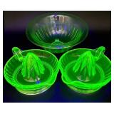 Uranium Glass Collection - Citrus Juicers and Mixing Bowl