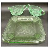 Uranium Glass Collection Lot 2 - Lorian Green Plate and Sugar & Creamer Set