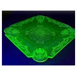 Uranium Glass Collection Lot 2 - Lorian Green Plate and Sugar & Creamer Set