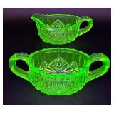 Uranium Glass Collection Lot 2 - Lorian Green Plate and Sugar & Creamer Set