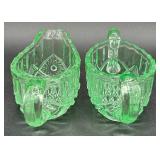 Uranium Glass Collection Lot 2 - Lorian Green Plate and Sugar & Creamer Set