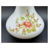 Kanawha Cabbage Rose Milk Glass Slippers and Vintage Hand Painted Silver Crest Ruffled Vase