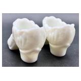 Kanawha Cabbage Rose Milk Glass Slippers and Vintage Hand Painted Silver Crest Ruffled Vase