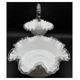 Fenton Art Glass Silver Crest Spanish Lace Ruffled Bowl and Silver Crest Basket