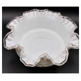 Fenton Art Glass Silver Crest Spanish Lace Ruffled Bowl and Silver Crest Basket