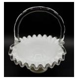Fenton Art Glass Silver Crest Spanish Lace Ruffled Bowl and Silver Crest Basket