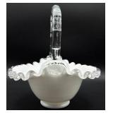 Fenton Art Glass Silver Crest Spanish Lace Ruffled Bowl and Silver Crest Basket