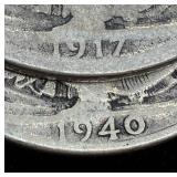 1917 and 1940 Walking Liberty Half Dollars - 90% Silver