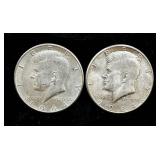 Two 1964 Kennedy Half Dollars - 90% Silver