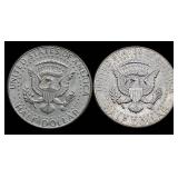 Two 1964 Kennedy Half Dollars - 90% Silver