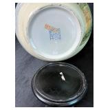 Hand Painted Japanese Porcelain Vase with Wooden Stand and Japanese Imari-Style Plate Shogun Dynasty