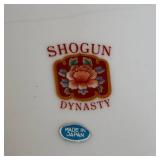 Hand Painted Japanese Porcelain Vase with Wooden Stand and Japanese Imari-Style Plate Shogun Dynasty