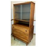 Bassett Furniture Mid Century Modern Walnut 3 Door Hutch with Detachable Top
