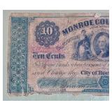 Framed 1862 10-Cent Bank Note Issued by Monroe County Bank of Rochester, NY