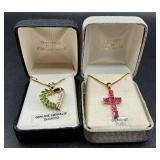 Two 18kt Gold Over Sterling Silver Necklaces with Rubies and Emeralds