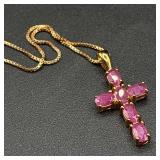 Two 18kt Gold Over Sterling Silver Necklaces with Rubies and Emeralds