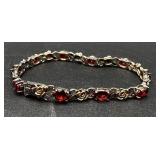 Sterling Silver 8.2 ct Mozambique Garnet Rose 7.5" Bracelet