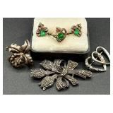 Black Hills Gold Earrings & Ring plus 3 Sterling Silver Pins