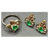 Black Hills Gold Earrings & Ring plus 3 Sterling Silver Pins