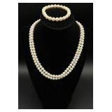 Vintage IWI Double Strand Pearl Necklace 14K Gold Clasp and Pearl Bracelet