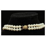 Vintage IWI Double Strand Pearl Necklace 14K Gold Clasp and Pearl Bracelet