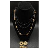 Vintage Black and Gold Tone Necklaces, Bracelets, Earrings and Brooch