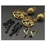 Vintage Black and Gold Tone Necklaces, Bracelets, Earrings and Brooch