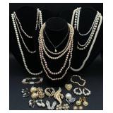 Vintage Faux Pearl Necklaces, Bracelets, Brooches and Earrings