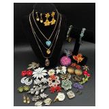 Assortment of Vintage Floral Brooches, Earrings, Necklaces, and Bracelets