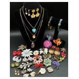 Assortment of Vintage Floral Brooches, Earrings, Necklaces, and Bracelets