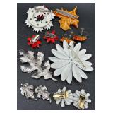 Assortment of Vintage Floral Brooches, Earrings, Necklaces, and Bracelets