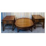 Drexel Furniture Pair of End Tables and Round Coffee Table