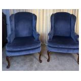 Pair of Pembrook Chair Co. Blue Velvet Wingback Chairs