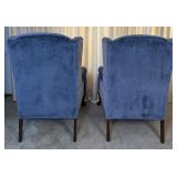 Pair of Pembrook Chair Co. Blue Velvet Wingback Chairs