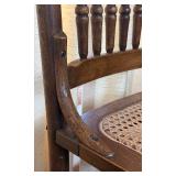 Set of Four Vintage Oak Pressed Back Dining Chairs with Cane Seats