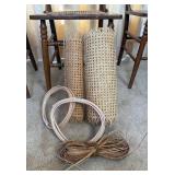 Set of Four Vintage Oak Pressed Back Dining Chairs with Cane Seats