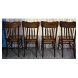 Set of Four Vintage Oak Pressed Back Dining Chairs with Cane Seats