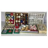 Large Assortment of Vintage Christmas Ornaments with Set of Shiny Brite in Orginal Box