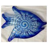 Beautiful Blue Collection - Blenko Cabbage Leaf Bowl, Godinger 2 Tier Bowl Stand, Jeanette Pedestal Covered Dish, Murano Style Fish Bowl and Cobalt Blue Jar