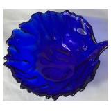 Beautiful Blue Collection - Blenko Cabbage Leaf Bowl, Godinger 2 Tier Bowl Stand, Jeanette Pedestal Covered Dish, Murano Style Fish Bowl and Cobalt Blue Jar