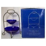 Beautiful Blue Collection - Blenko Cabbage Leaf Bowl, Godinger 2 Tier Bowl Stand, Jeanette Pedestal Covered Dish, Murano Style Fish Bowl and Cobalt Blue Jar