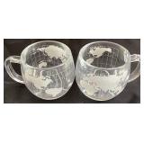 Vintage Nestle Nescafe Etched Clear Glass World Globe Mugs - Set of 9