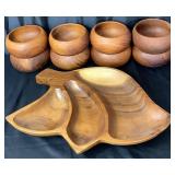 Set of 8 Vintage Good-Wood 6" Teak Bowls from Thailand & Monkeypod Tray Philippines