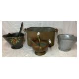 Vintage Coal Scuttles/Ash Bucket with Shovel and Vintage Copper Boiler