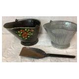 Vintage Coal Scuttles/Ash Bucket with Shovel and Vintage Copper Boiler