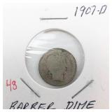 1907-D Barber Dime