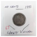 1883 Liberty V Nickel "No Cents" variety plus 1901 V nickel