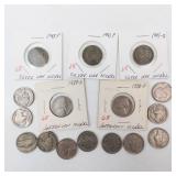 3) silver war nickels plus assortment of common Buffalo and  early Jefferson nickels